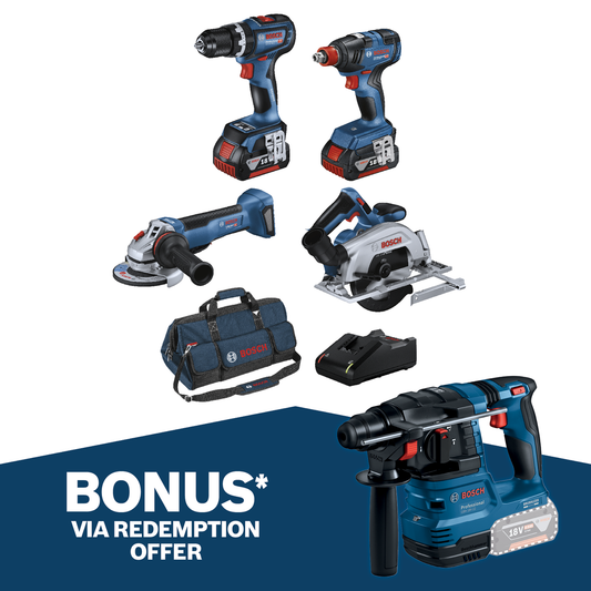 Bosch 18V Professional Hammer Drill Impact Driver Grinder Circular Saw - 4 Piece Kit 2x5.0Ah - 64Nm Torque - Auzzistore