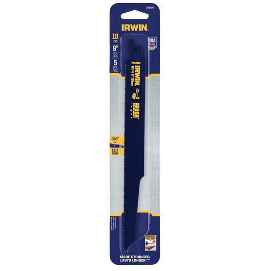 Irwin Bi Metal Reciprocating Saw Blade 5 Pack 9" 10tpi Black