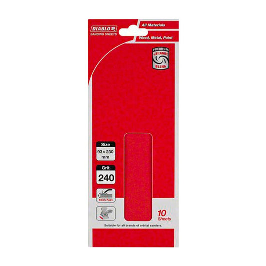 Diablo Abrasive Orbital Sheet - 93mm x 230mm - Coated Abrasives - 240 Grit - 10 Pack - Auzzistore