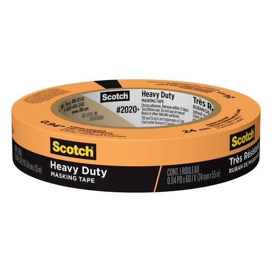 Scotch 2020 Masking Tape Heavy Duty 24mm - 55m - High-Visibility Orange - Clean Removal