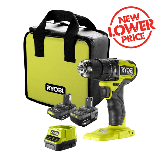 Ryobi 18V ONE+ HP Compact Hammer Drill Kit - 2.0Ah & 4.0Ah Batteries - 54Nm Torque - Lightweight Design - Auzzistore