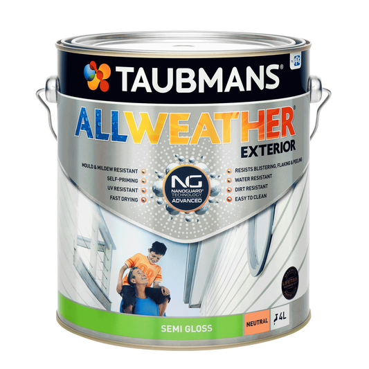 Taubmans 4L All Weather Exterior Paint - Neutral - Semi Gloss - 4L - Mould Resistant - Auzzistore