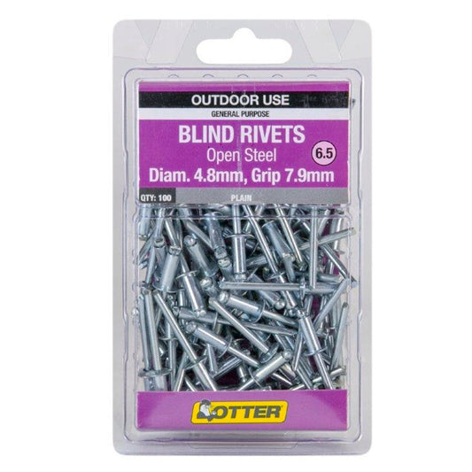 Otter Open Steel Blind Rivets 8 x 7 9mm 100 Pack High Strength - Auzzistore