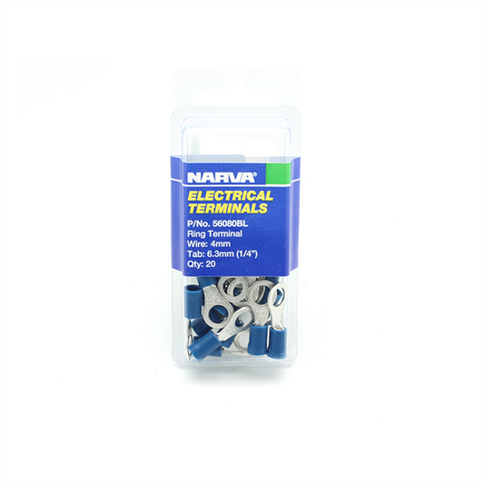 Narva Ring Terminal 6.3mm Flared Vinyl Insulated 20 Pack - Auzzistore