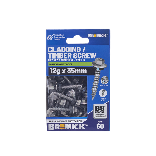 Bremick 12g x 35mm B8 Hex Cladding Screw - 50 Pack - High Corrosion Resistance – view 2 - Auzzistore