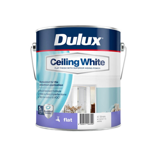 Dulux White Ceiling Paint 4L - Water-Based - Flat Finish - Low VOC - Auzzistore