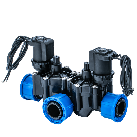 K Rain 25mm Dual Outlet Modular Solenoid Valve - 175LPM Flow Rate - Low Voltage - Auzzistore