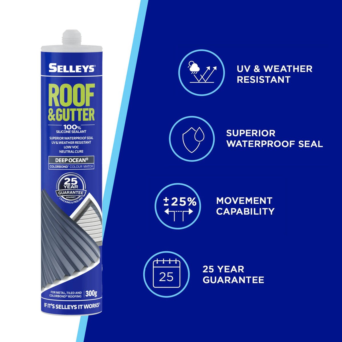 Selleys Deep Ocean Silicone Sealant 300g Waterproof UV Resistant