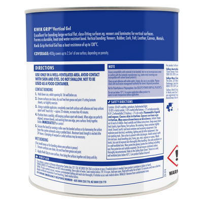 Selleys Kwik Grip Gel Adhesive 800g Solvent-Based Vertical Bonding