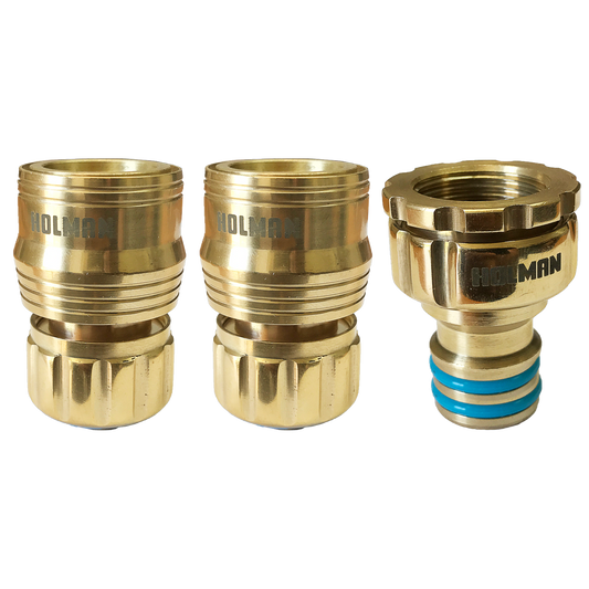Holman Brass Hose Connector Set - 18mm - Durable - Easy Fit - Gold - Auzzistore