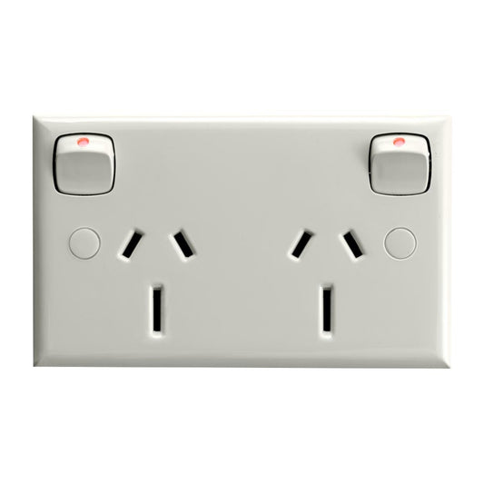 HPM Double Powerpoint 15A White 114mm ABS Durable Design - Auzzistore