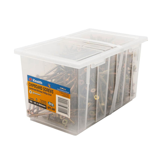 Zenith Chipboard Screws - 10 8 x 65mm Gold Passivated - 500 Pack - Countersunk - Auzzistore