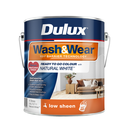 Dulux Interior Paint Wash Wear Low Sheen 4L Natural White - 16m² Coverage - Mould Resistant - Auzzistore