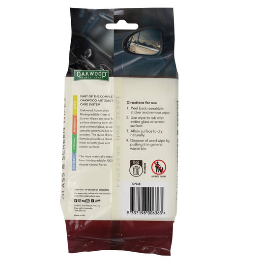 Oakwood Biodegradable Glass and Screen Wipe - 40 Pack - 200 x 150mm - Streak-Free Clean – view 2