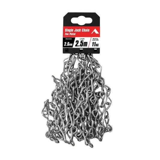 Pinnacle 2 Zinc Plated Single Jack Chain 6mm x 2.5m - Rust Resistant, 11kg Load - Auzzistore