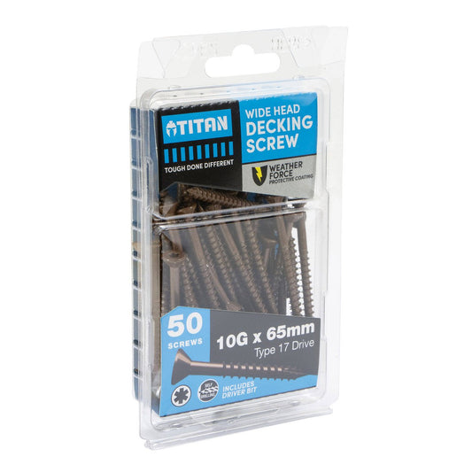 Titan 10g x 65 Weather Force Wide Head Decking Screws Pack of 50 - Durable Corrosion Protection – view 2 - Auzzistore
