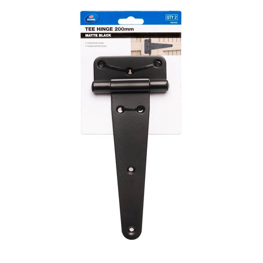 Zenith 200mm Matte Black Tee Gate Hinge 2 Pack - Heavy-Duty Steel