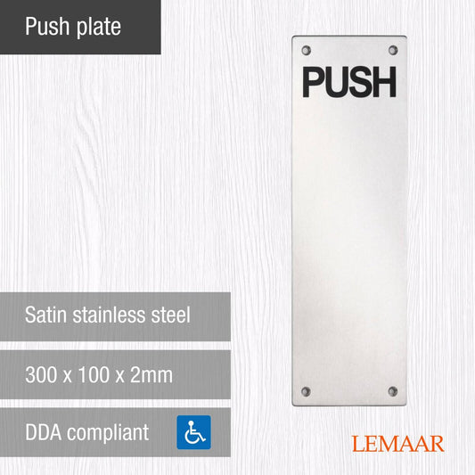 Lemaar Engraved Push Plate 300x100x2mm Satin Stainless Steel DDA – view 2 - Auzzistore