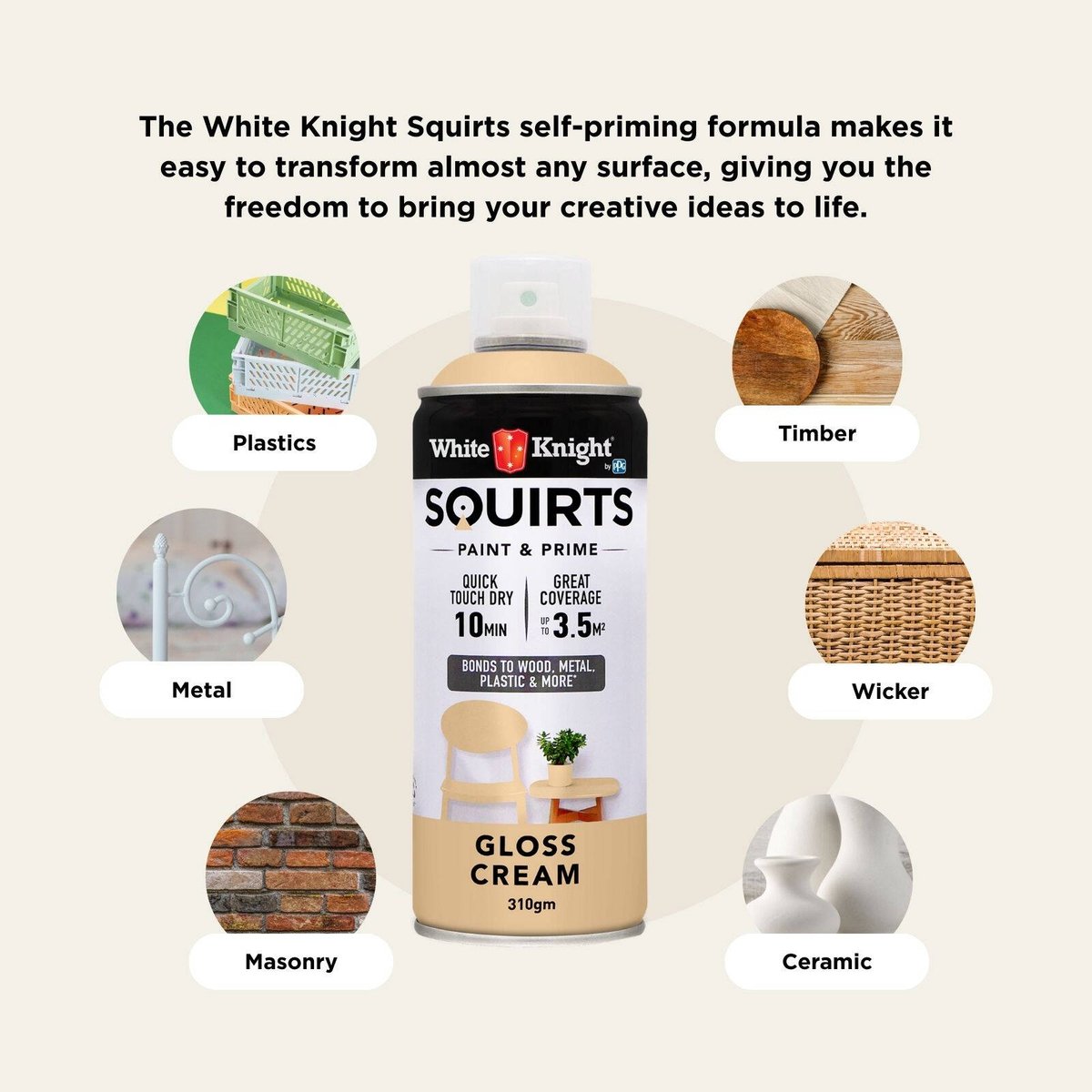 White Knight Squirts Cream Gloss Spray Paint 310g Quick-Dry Durable