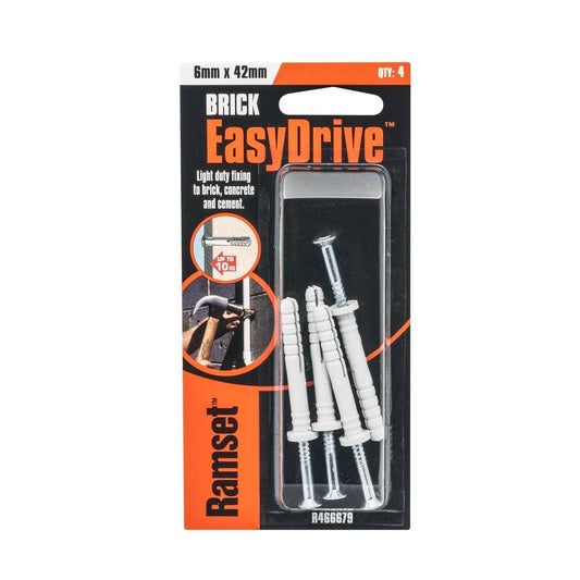 Ramset Easydrive Masonry Anchor - 6 x 42mm - Carbon Steel - Light Duty - 4 Pack - Auzzistore