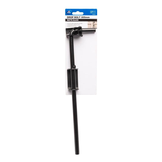 Zenith 355mm Drop Bolt - Matte Black - Steel - Padlockable - WHE0355 - Auzzistore