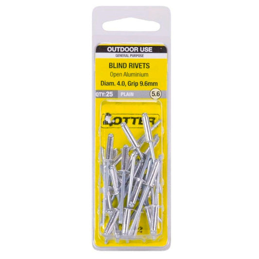 Otter Open Aluminium Blind Rivets 4.0 x 9.6mm 25 Pack Strong Durable - Auzzistore