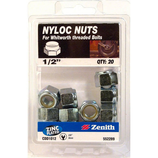Zenith 1/2 Zinc Plated Nyloc Nut 20 Pack - Steel - Durable - Secure - Auzzistore
