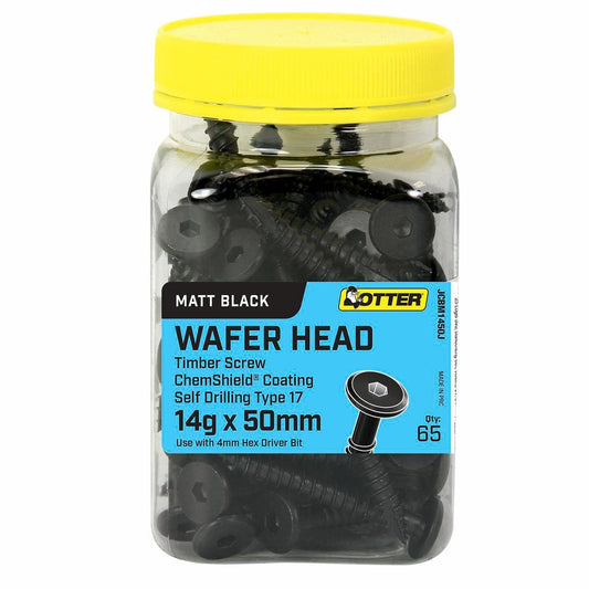 Otter 14g x 50mm Wafer Head Screws - 65 Pack - Matt Black - Auzzistore