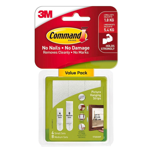 Command Picture Hanging Strips - Small Medium - White - Damage-Free - 12 Pack