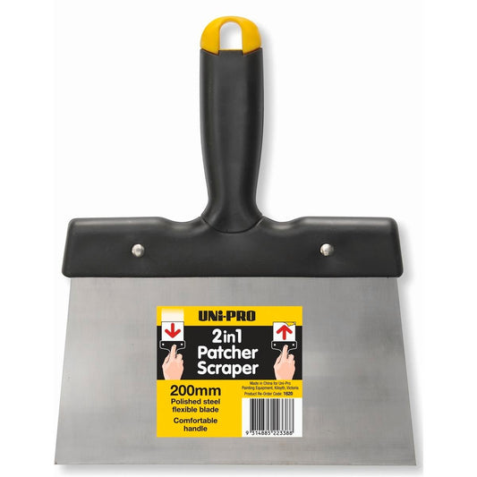 Uni Pro 200mm 2 in 1 Patcher Scraper - Steel - Flexible Blade - Comfortable Handle
