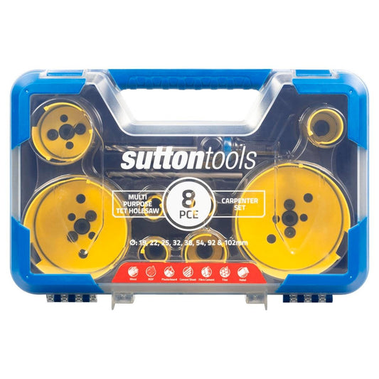 Sutton Tools 19 20mm 8 Piece Multi Purpose Carpenter Holesaw Set - Blue - Auzzistore