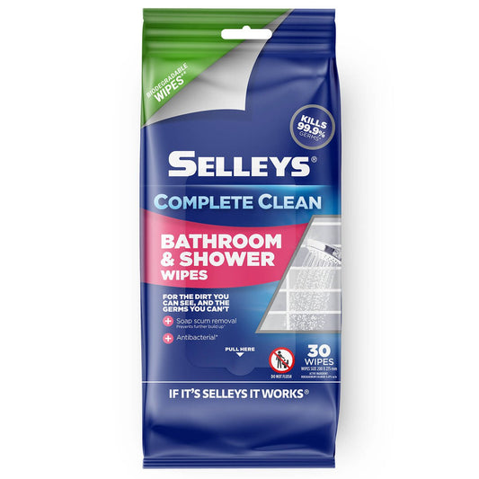 Selleys Complete Clean Bathroom and Shower Wipes 30 Pack - Kills 99.9% Germs - Biodegradable - Auzzistore