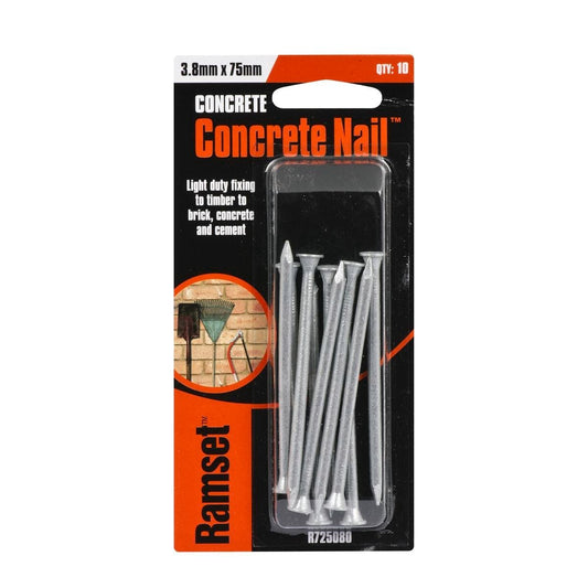 Ramset Concrete Nail 3.8mm x 75mm Zinc Steel 10 Pack Durable - Auzzistore
