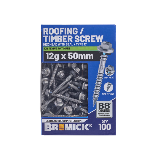 Bremick Hex Roofing Screw - 12g x 50mm - B8 Coating - 100 Pack - Corrosion Resistant – view 2 - Auzzistore
