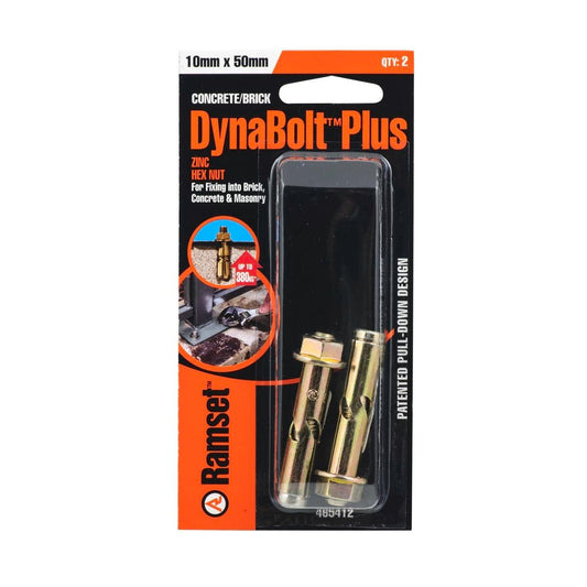 Ramset DynaBolt Plus 10mm Hex Nut Bolt 2 Pack Gold Zinc Steel - Auzzistore