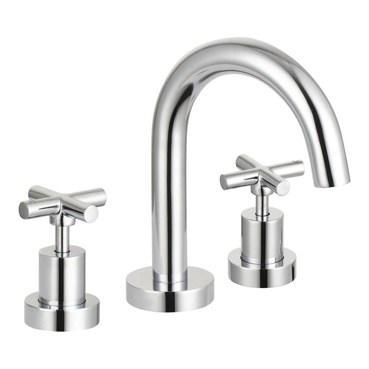 Mondella Chrome Resonance Basin Set - 1/2 Turn Cross Handle - 1245mm x 160mm x 140mm - Water Efficient