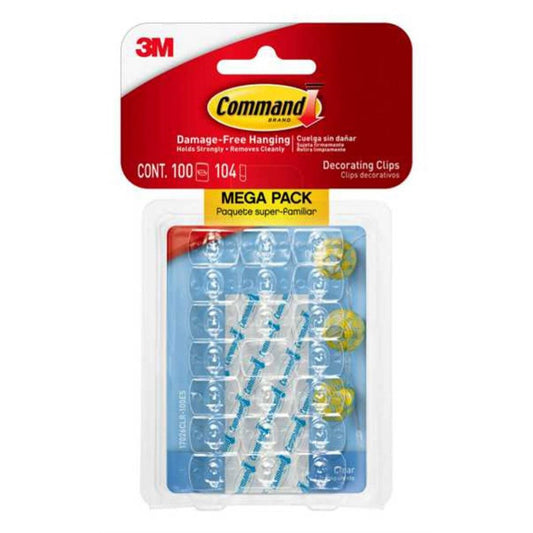 Command Clear Decorating Clip Mega Pack - 100 Clips - 104 Strips - Clear - Damage-Free Hanging