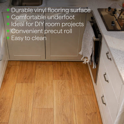 Matpro Vinyl Flooring - 1m x 3m - Light Wood - Easy to Clean