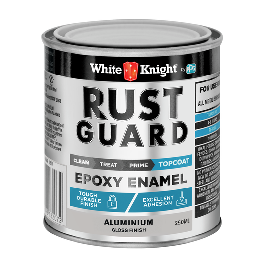 White Knight Rust Guard Aluminium Gloss Epoxy Enamel Paint 250ml - UV Resistant - Durable Metal Protection - Auzzistore
