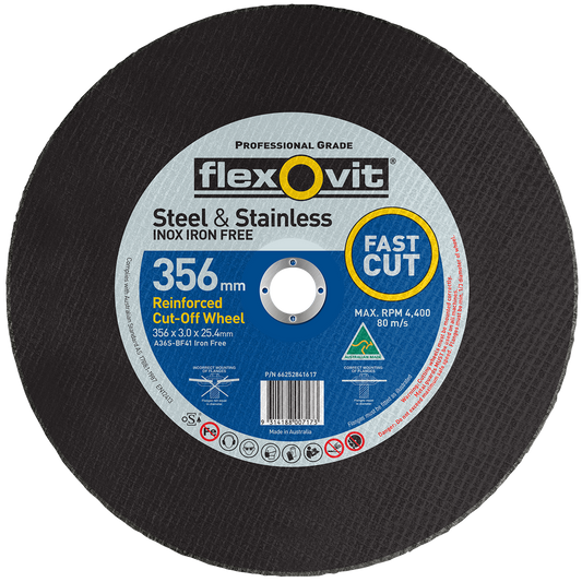 Flexovit Metal Cutting Wheel 356mm x 25mm 4mm Aluminium Oxide Durable - Auzzistore