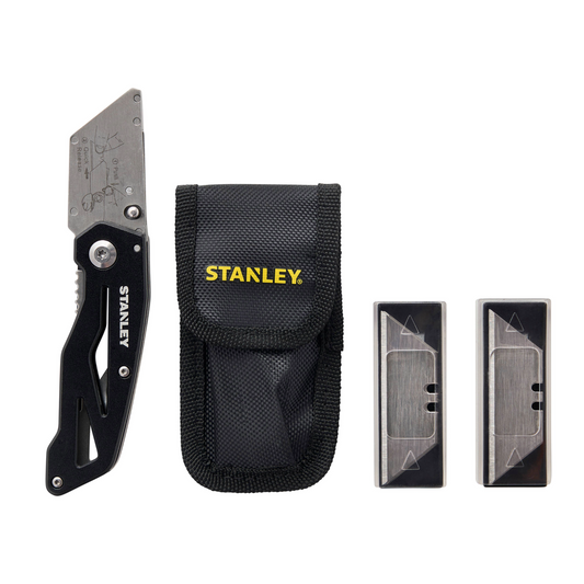Stanley Folding Knife with Pouch STHT10855-0 - Lightweight Aluminium - Tool-Free Blade Change - One-Handed Open - Auzzistore