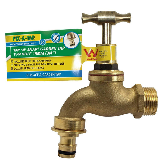 Fix a Tap 19mm 3/4" Brass Lead Free T Handle Tap N Snap - Easy Connection - Durable - Auzzistore