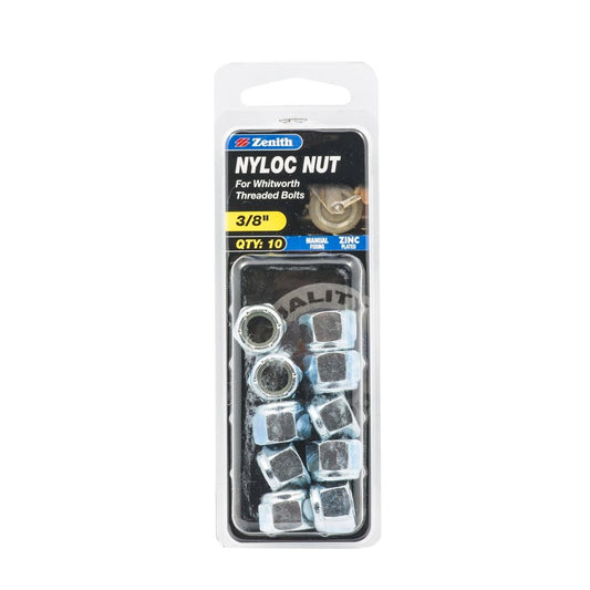 Zenith Nyloc Nuts - 3/8" - 10 Pack - Zinc Plated - Internal Use - Auzzistore