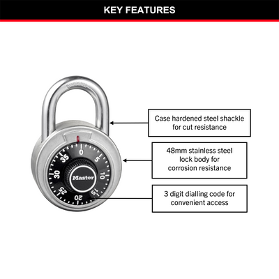 Master Lock 48mm Combination Padlock - Stainless Steel - Cut Resistant
