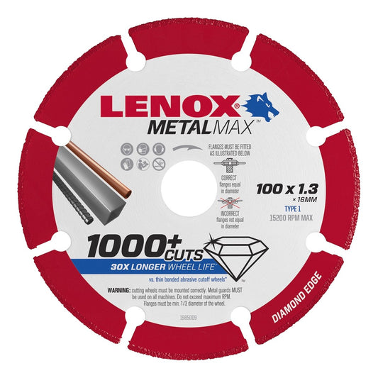 Lenox Metal Max Diamond Blade 100 x 16 x 1 3mm Durable Metal Cutting - Auzzistore