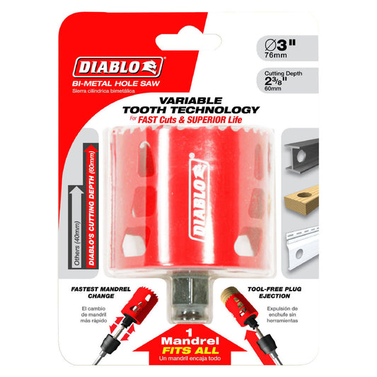 Diablo Bi Metal Hole Saw - 76mm - Tool-Free Plug Ejection - Variable Tooth Design - Auzzistore