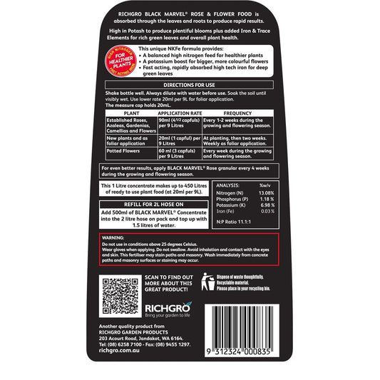 Richgro Black Marvel Rose Flower Food Liquid Fertiliser 1L Concentrate – view 2 - Auzzistore