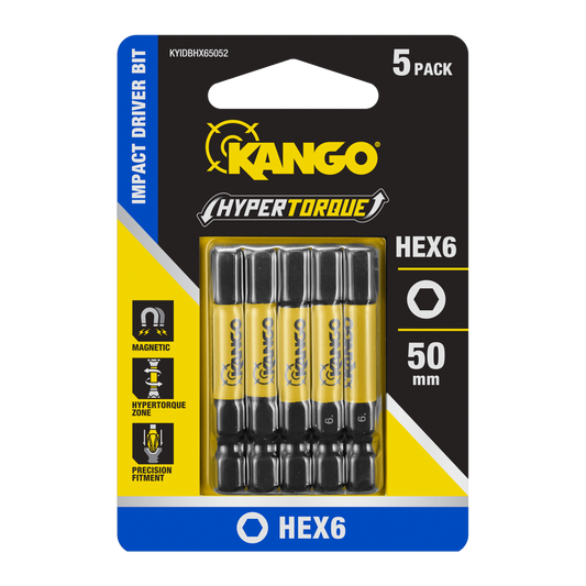 Kango Impact Driver Bit 5 Pack - 50mm HEX6 HYPERTORQUE™ - High Torque Performance - Auzzistore