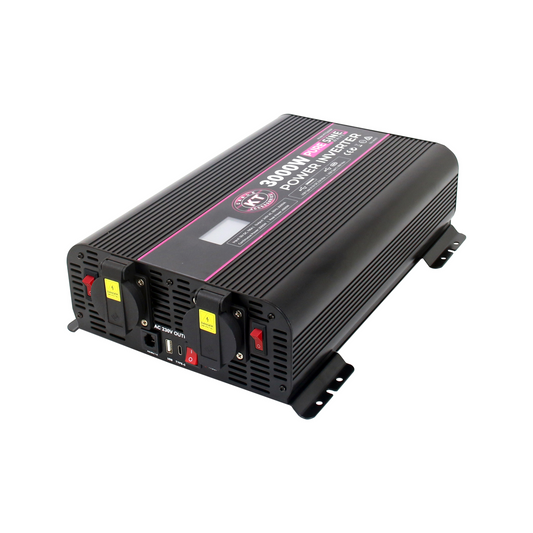 Kt Cables 3000W Pure Sine Wave Solar Inverter Kit - 250mm x 100mm x 465mm - Dual 240V Sockets - USB Outputs - LCD Display