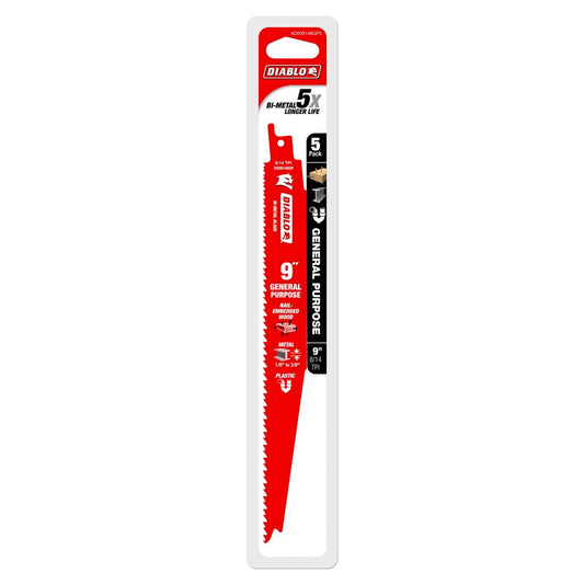 Diablo Reciprocating Saw Blades - 9" - Bi-Metal - 5 Pack - General Purpose